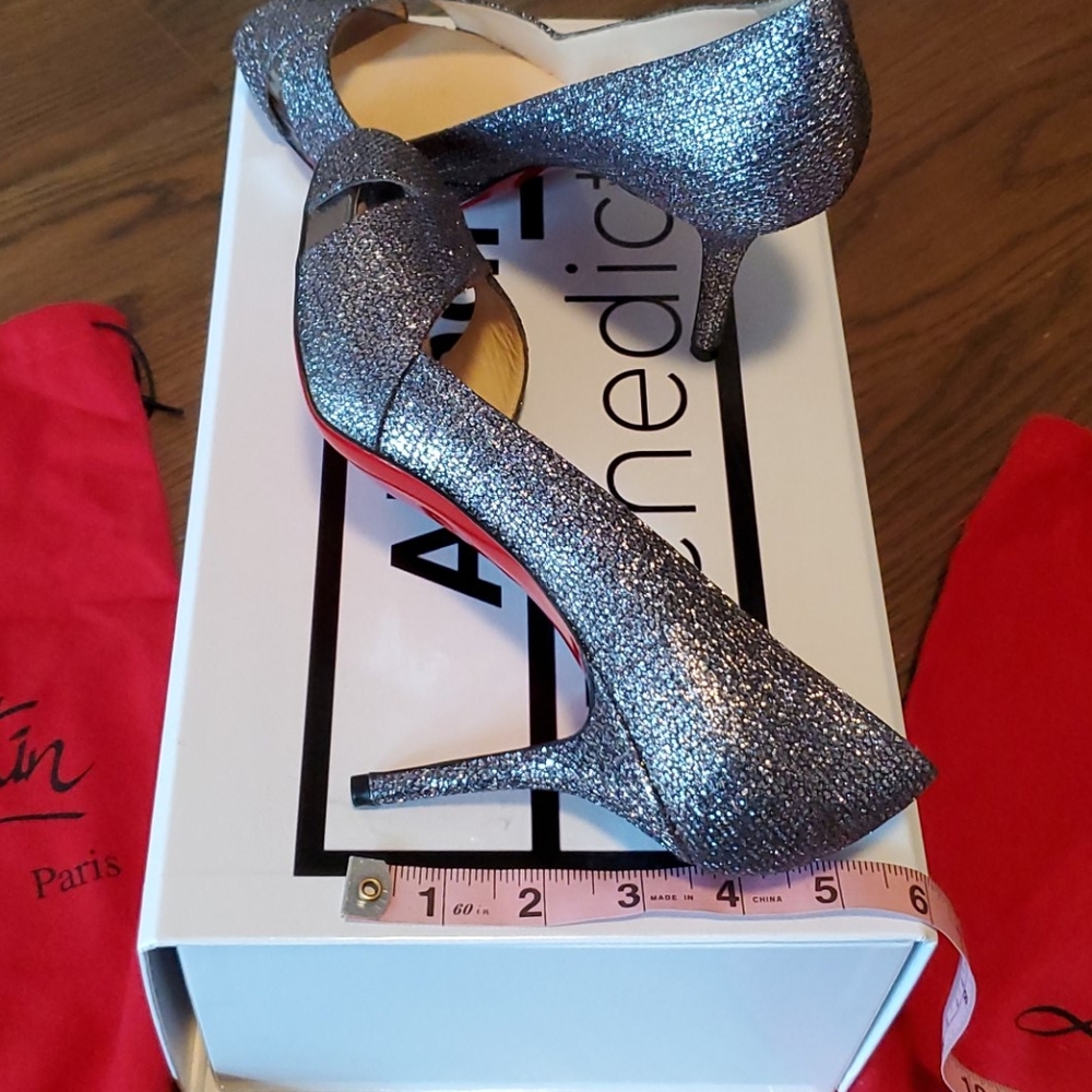 Christian Louboutin Glitter Criss-Cross Peep Toe Stiletto Shoes - Picture 7 of 8